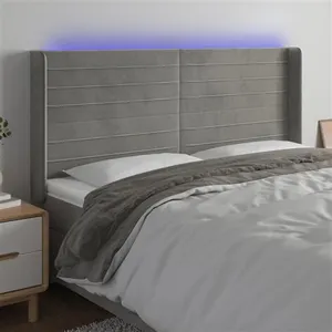 vidaXL Tête de lit à LED Gris clair 183x16x118/128 cm Velours pas cher