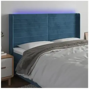 vidaXL Tête de lit à LED Bleu foncé 163x16x118/128 cm Velours pas cher