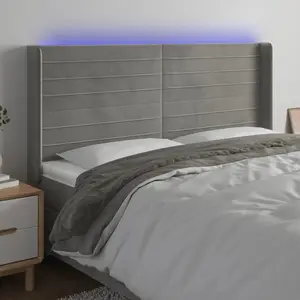 vidaXL Tête de lit à LED Gris clair 203x16x118/128 cm Velours pas cher