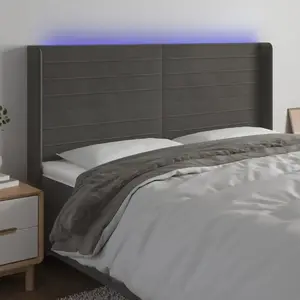 vidaXL Tête de lit à LED Gris foncé 203x16x118/128 cm Velours pas cher