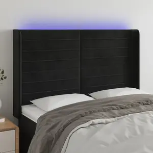 vidaXL Tête de lit à LED Noir 147x16x118/128 cm Velours pas cher