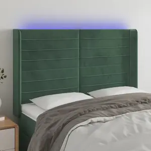 vidaXL Tête de lit à LED Vert foncé 147x16x118/128 cm Velours pas cher