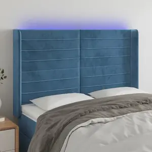 vidaXL Tête de lit à LED Bleu foncé 147x16x118/128 cm Velours pas cher