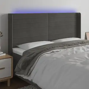 vidaXL Tête de lit à LED Gris foncé 163x16x118/128 cm Velours pas cher