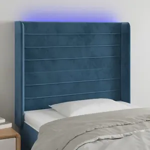 vidaXL Tête de lit à LED Bleu foncé 83x16x118/128 cm Velours pas cher