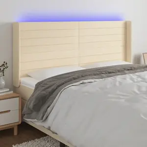 vidaXL Tête de lit à LED Crème 203x16x118/128 cm Tissu pas cher