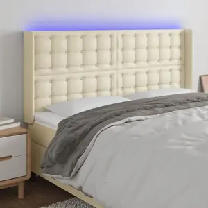 vidaXL Tête de lit à LED Crème 203x16x118/128 cm Similicuir pas cher