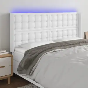 vidaXL Tête de lit à LED Blanc 203x16x118/128 cm Similicuir pas cher