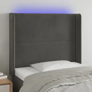 vidaXL Tête de lit à LED Gris foncé 93x16x118/128 cm Velours pas cher