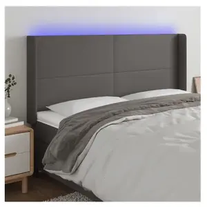 vidaXL Tête de lit à LED Gris 203x16x118/128 cm Similicuir pas cher