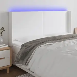 vidaXL Tête de lit à LED Blanc 203x16x118/128 cm Similicuir pas cher