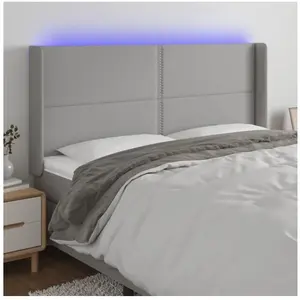 vidaXL Tête de lit à LED Gris clair 203x16x118/128 cm Tissu pas cher