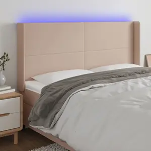vidaXL Tête de lit à LED Cappuccino 183x16x118/128 cm Similicuir pas cher
