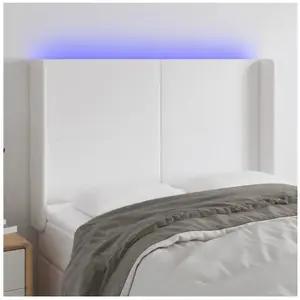 vidaXL Tête de lit à LED Blanc 147x16x118/128 cm Similicuir pas cher