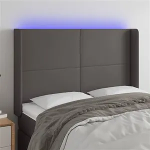 vidaXL Tête de lit à LED Gris 147x16x118/128 cm Similicuir pas cher