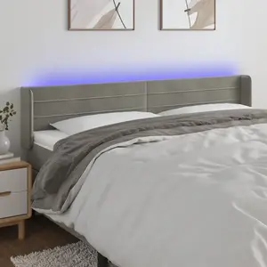 vidaXL Tête de lit à LED Gris clair 203x16x78/88 cm Velours pas cher