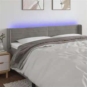 vidaXL Tête de lit à LED Gris clair 163x16x78/88 cm Velours pas cher