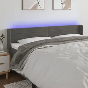 vidaXL Tête de lit à LED Gris foncé 163x16x78/88 cm Velours pas cher