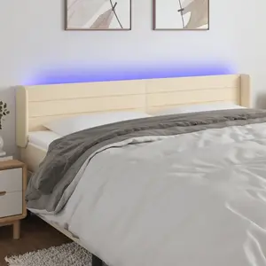 vidaXL Tête de lit à LED Crème 203x16x78/88 cm Tissu pas cher