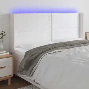 vidaXL Tête de lit à LED Blanc 203x16x118/128 cm Similicuir pas cher