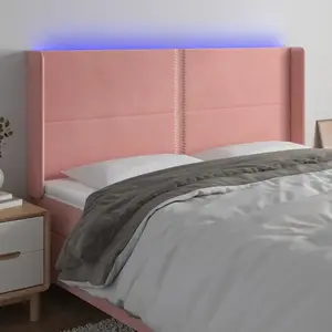 vidaXL Tête de lit à LED Rose 203x16x118/128 cm Velours pas cher