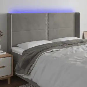 vidaXL Tête de lit à LED Gris clair 203x16x118/128 cm Velours pas cher