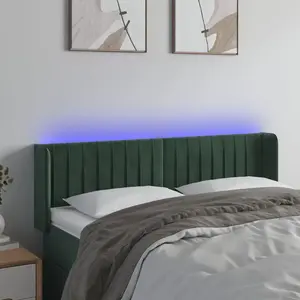vidaXL Tête de lit à LED Vert foncé 147x16x78/88 cm Velours pas cher