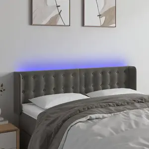 vidaXL Tête de lit à LED Gris foncé 147x16x78/88 cm Velours pas cher