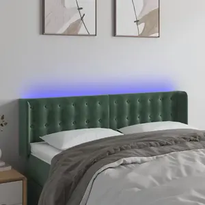 vidaXL Tête de lit à LED Vert foncé 147x16x78/88 cm Velours pas cher