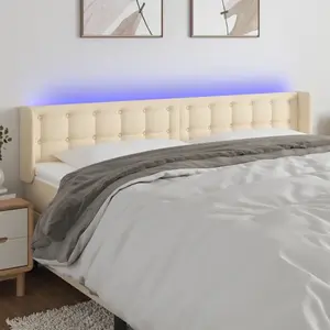 vidaXL Tête de lit à LED Crème 163x16x78/88 cm Tissu pas cher