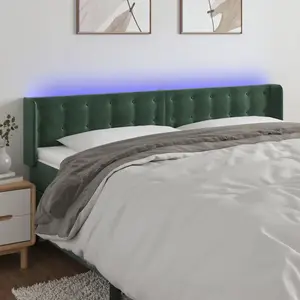 vidaXL Tête de lit à LED Vert foncé 163x16x78/88 cm Velours pas cher