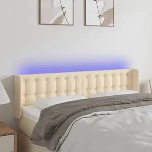 vidaXL Tête de lit à LED Crème 147x16x78/88 cm Tissu pas cher