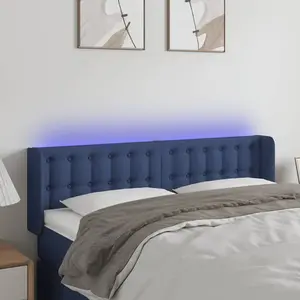 vidaXL Tête de lit à LED Bleu 147x16x78/88 cm Tissu pas cher