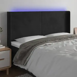 vidaXL Tête de lit à LED Noir 203x16x118/128 cm Velours pas cher
