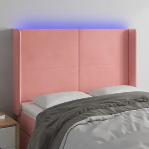 vidaXL Tête de lit à LED Rose 147x16x118/128 cm Velours pas cher