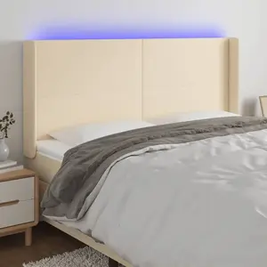 vidaXL Tête de lit à LED Crème 183x16x118/128 cm Tissu pas cher