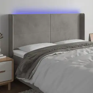 vidaXL Tête de lit à LED Gris clair 183x16x118/128 cm Velours pas cher