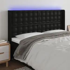 vidaXL Tête de lit à LED Noir 183x16x118/128 cm Similicuir pas cher