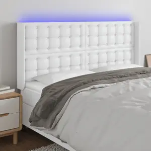 Comparateur de prix : vidaXL Tête de lit à LED Blanc 163x16x118/128 cm Similicuir