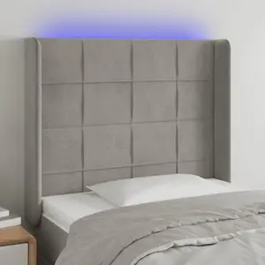 vidaXL Tête de lit à LED Gris clair 83x16x118/128 cm Velours pas cher