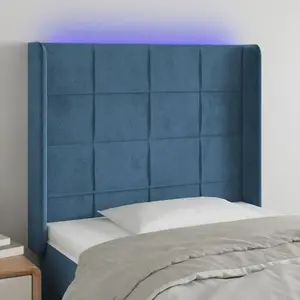vidaXL Tête de lit à LED Bleu foncé 83x16x118/128 cm Velours pas cher