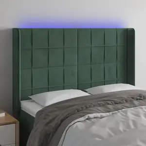 vidaXL Tête de lit à LED Vert foncé 147x16x118/128 cm Velours pas cher