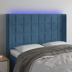 vidaXL Tête de lit à LED Bleu foncé 147x16x118/128 cm Velours pas cher