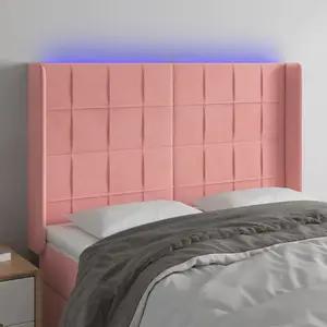 vidaXL Tête de lit à LED Rose 147x16x118/128 cm Velours pas cher