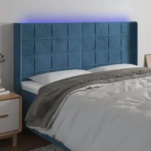 vidaXL Tête de lit à LED Bleu foncé 163x16x118/128 cm Velours pas cher