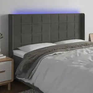 vidaXL Tête de lit à LED Gris foncé 203x16x118/128 cm Velours pas cher