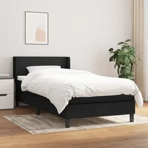 vidaXL Sommier à lattes de lit avec matelas Noir 90x200 cm Tissu pas cher
