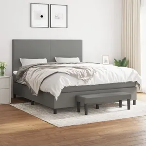 vidaXL Sommier à lattes de lit avec matelas Gris foncé 180x200cm Tissu pas cher