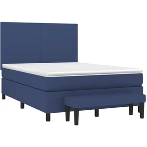 vidaXL Sommier à lattes de lit avec matelas Bleu 140x190 cm Tissu pas cher
