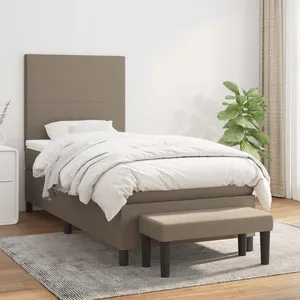 vidaXL Lit à sommier tapissier avec matelas Taupe 90x190 cm Tissu pas cher